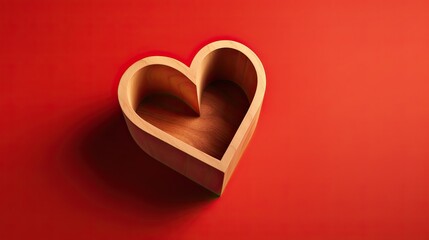 Ein Herz aus Holz isoliert auf rotem Hintergrund - Valentinstag und Liebe