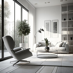 Modern living room interior with big window 