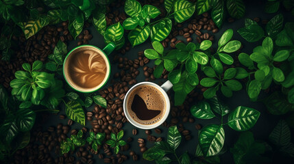 Obraz na płótnie Canvas cup of coffee and beans