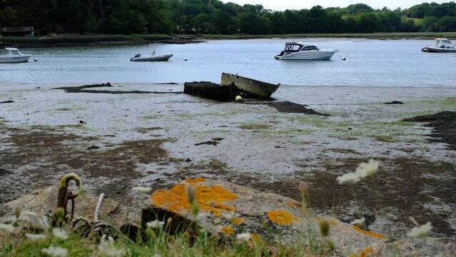 boat on the river. River of Auray, bretagne, morbihan