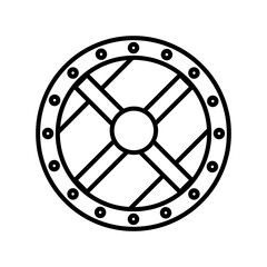 Viking battle shield icon. Shield sign. War defense symbol. Vector isolated on white background.