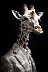 Closeup of a White Giraffe in an Elegant Abstract Suit: Nature's Wildest Animal in Stylish Clothes, Generative AI