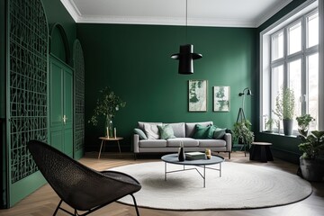 Bring Nature Inside: Modern Green Interior Design for Your Living Room. Generative AI