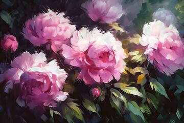 Delicate Beauty: A Pink Peony in Full Bloom, An Oil Painting of Nature's Flora: Generative AI