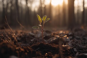 Hope Blooming: Young Plant Shoot Reaching for the Sun and Sustainability on Nature's Background, Generative AI