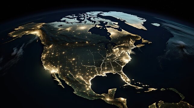 Earth at Night: A Global View of Human Activity in North America From Space | Aerial Satellite Photo Courtesy of NASA, Generative AI