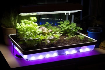aquaponics system with grow light for optimal plant growth, created with generative ai