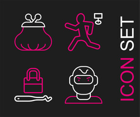 Set line Thief mask, Lock picks for lock picking, Murder and Wallet icon. Vector