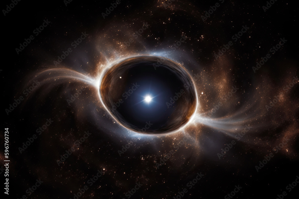 Wall mural black hole illustration in outer space. wormhole in universe. created with generative ai