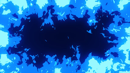 Fototapeta premium 四辺が燃え盛る、アニメ風の青色の背景イラスト