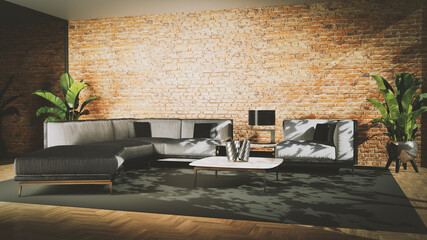 Large luxury modern bright interiors home Living room mockup banner vintage illustration 3D rendering