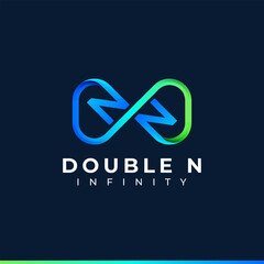 Letter N Infinity Logo design and Blue Green Gradient Colorful symbol for Business Company Branding and Corporate Identity