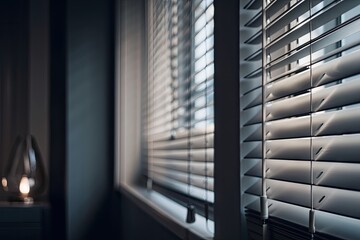 close-up of blinds, with the movement and click of the automated mechanism visible, created with generative ai