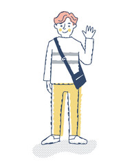 笑顔で手を振る若い男性