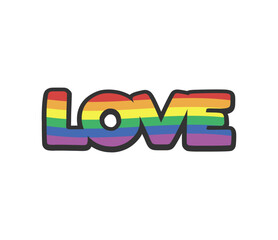 Love lettering with rainbow flag. Pride month icon.