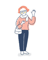 笑顔で手を振る女性