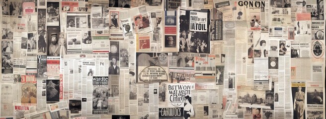 Vintage newspaper pages wall. Journalism conceptual background. Generative AI - obrazy, fototapety, plakaty