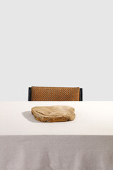 Table background of free space and brown retro chair 