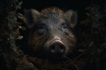 Fototapeta na wymiar Illustration of a hidden boar from the Hiding Animals series. Generative AI