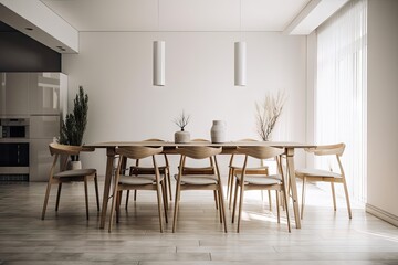 a chic and minimalist living room, complete with a sleek console table, plush armchairs and geometric accent pieces, created with generative ai