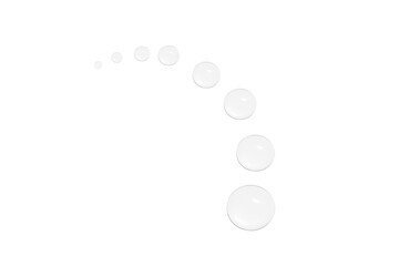 Drops of transparent gel or water in the form of a semi-circle, with decreasing size.No background. PNG