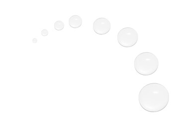 Drops of transparent gel or water in the form of a semi-circle, with decreasing size.No background. PNG