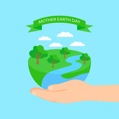 Mother Earth Day composition with the planet in hands