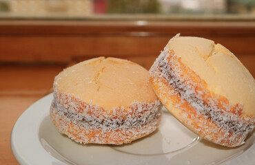Pair of Alfajores, Traditional Latin American Filling Cookies on the Window Side Table