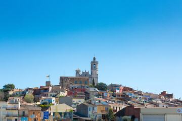 Fototapeta premium Profile of the town of Llagostera in Baix Amporda, Girona, Catalonia, Spain.