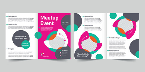 Meetup Event bifold brochure template. A clean, modern, and high-quality design bifold brochure vector design. Editable and customize template brochure