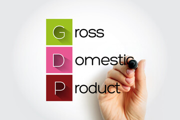 GDP Gross Domestic Product - monetary measure of the market value of all the final goods and services produced in a specific time period by countries, acronym text concept stamp