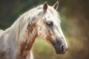 A Fantasy White Horse with a Majestic Mane: Portrait of a Horse in the Wild: Generative AI