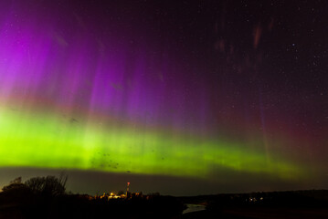 Aurora borealis, The Northern lights at Kuldiga, Latvia.