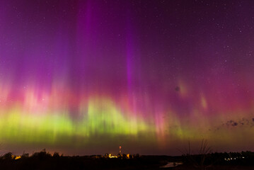 Aurora borealis, The Northern lights at Kuldiga, Latvia.