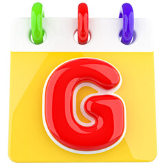 Letters G Alphabet with 3d Calendar Icon
