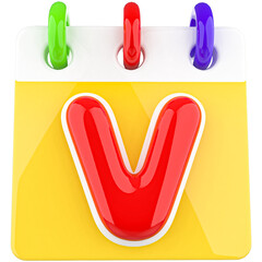 Letters V Alphabet with 3d Calendar Icon