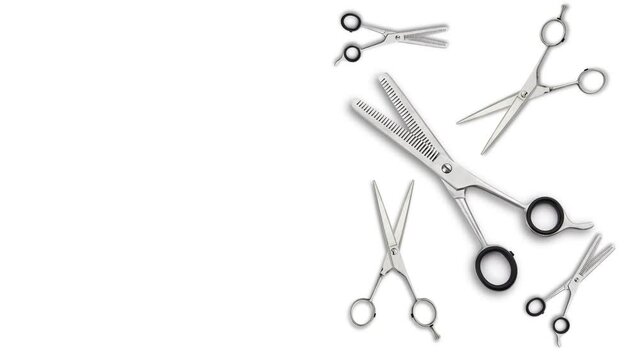 Set of hairdressing scissors open close on white background
