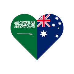 unity concept. heart shape icon with saudi arabia and australia flags. vector illustration isolated on white background