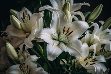 Close-up of a stunning bouquet of white lilies. Generative AI