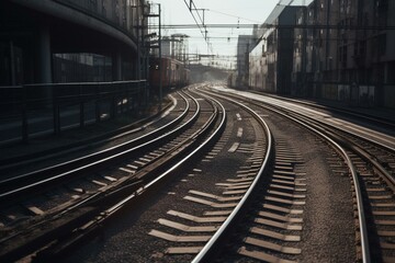 Fototapeta na wymiar Train tracks with a curved shape. Generative AI