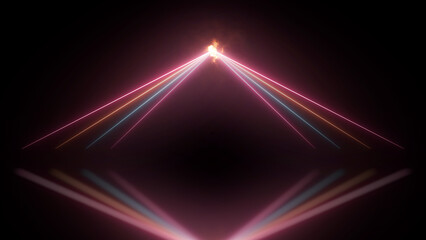 Fototapeta na wymiar Neon prism laser lines revealing on a dark black background. Neon prism laser lines