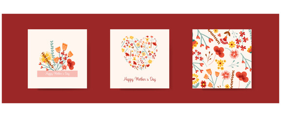 Fototapeta na wymiar Happy Mother's Day vector greeting cards set with flowers 