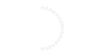 Drops of transparent gel or water are arranged in the shape of a not full circle. On a white background.
