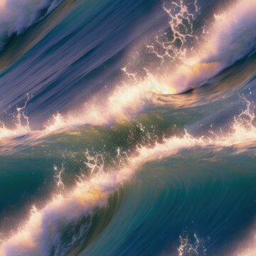 Seamless Pattern of Wild Waves with Seafoam Spray on the Ocean [Generative AI]