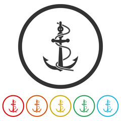 Anchor rope logo. Set icons in color circle buttons