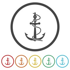 Obraz premium Anchor rope logo. Set icons in color circle buttons