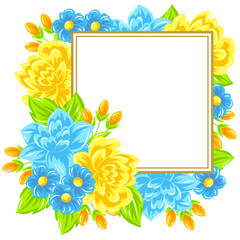 Frame with flowers. Beautiful bouquet of blooming plants. Natural illustration.