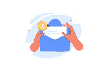 Receiving Message Vector Concept With Envelope In Users Hand. Correspondence, e-mail receive illustration. Businessman sending letter. Mail business vector.
