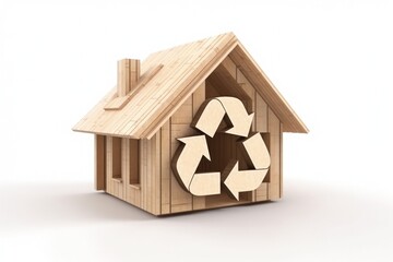 Obraz na płótnie Canvas House illustration with recycling symbol, environmental preservation concept, white background. Generative AI