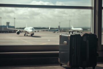  Luggage in front of an airport window, travel